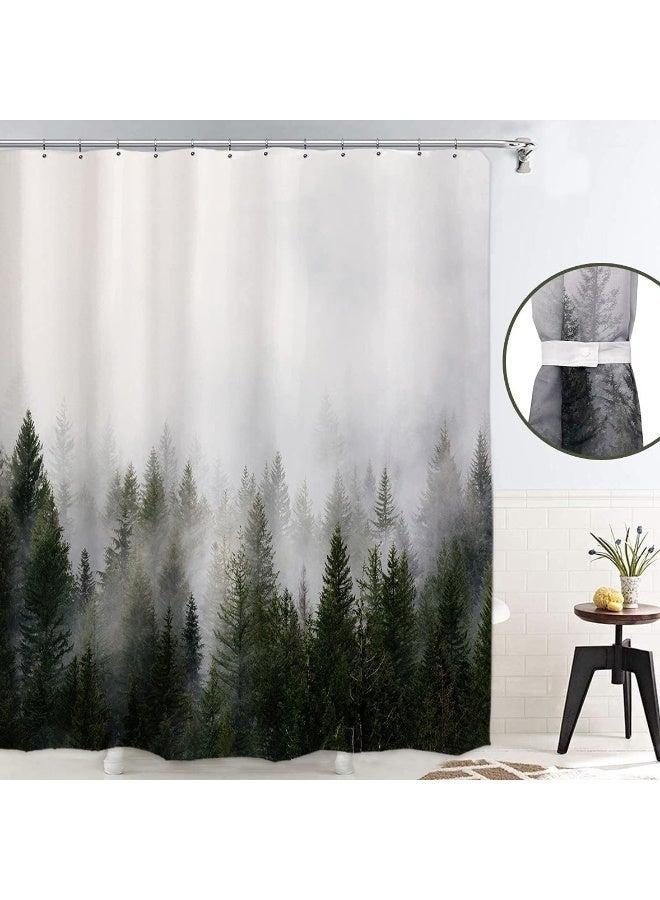 ChicAbode Shower Curtain, Misty Forest Shower Curtains with Storage Belt, Fantasy Fog Magic Tree Bath Curtain for Bathroom, Nature Woodland Shower Curtain, Waterproof Polyester Fabric with Hooks, 180cmx180cm - Image 1